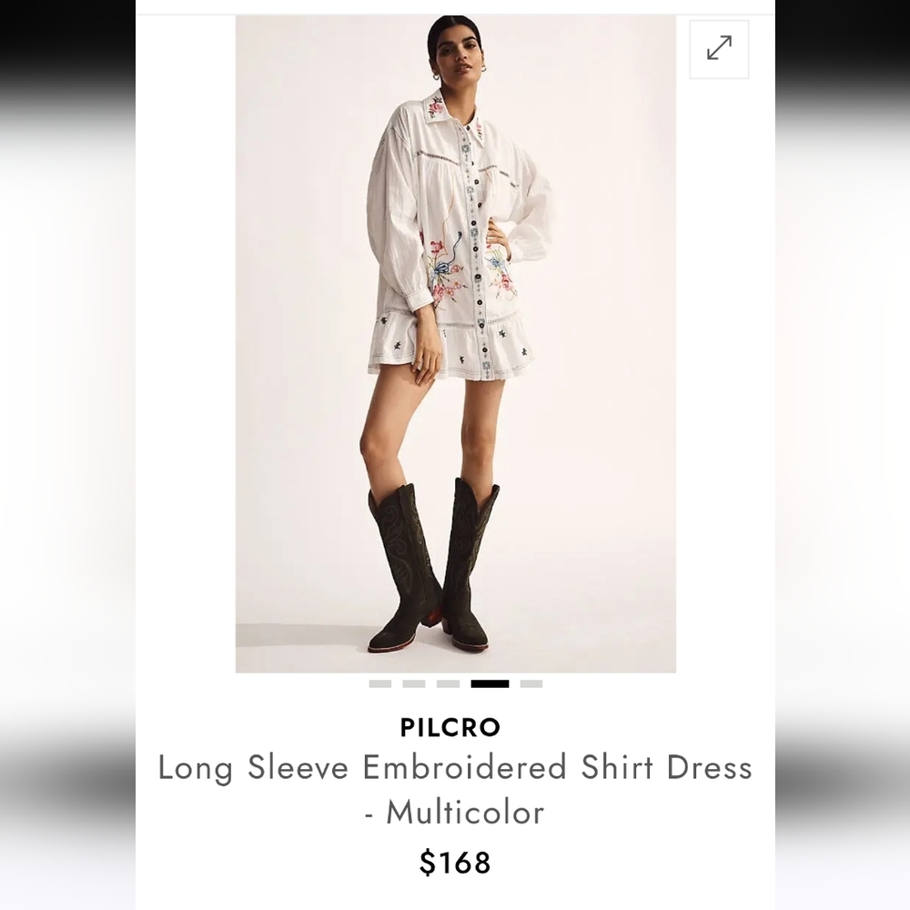 Pilcro White Multicolor Long Sleeve Embroidered Shirt Dress